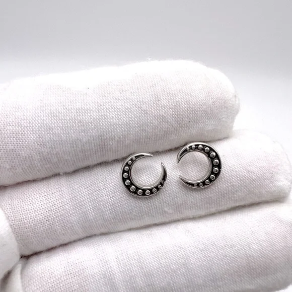 .925 Sterling Silver Crescent Moon Stud Earrings - Picture 10 of 12